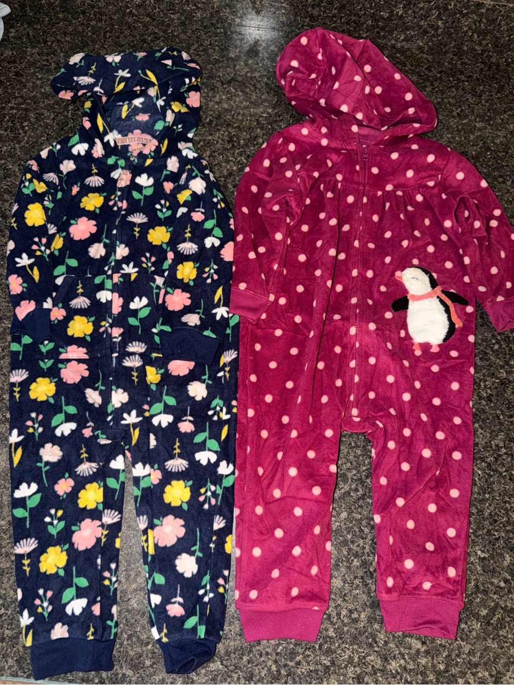 ⭐️Carter's Navy Floral Hooded Fleece & Raspberry Polka Dot Penguin Sleep Sacks